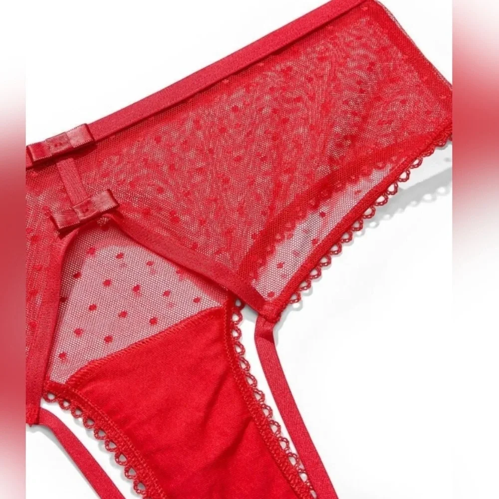 Victoria’s Secret Red Very Sexy Sheer Dot Mesh Open Back Cheeky Panty